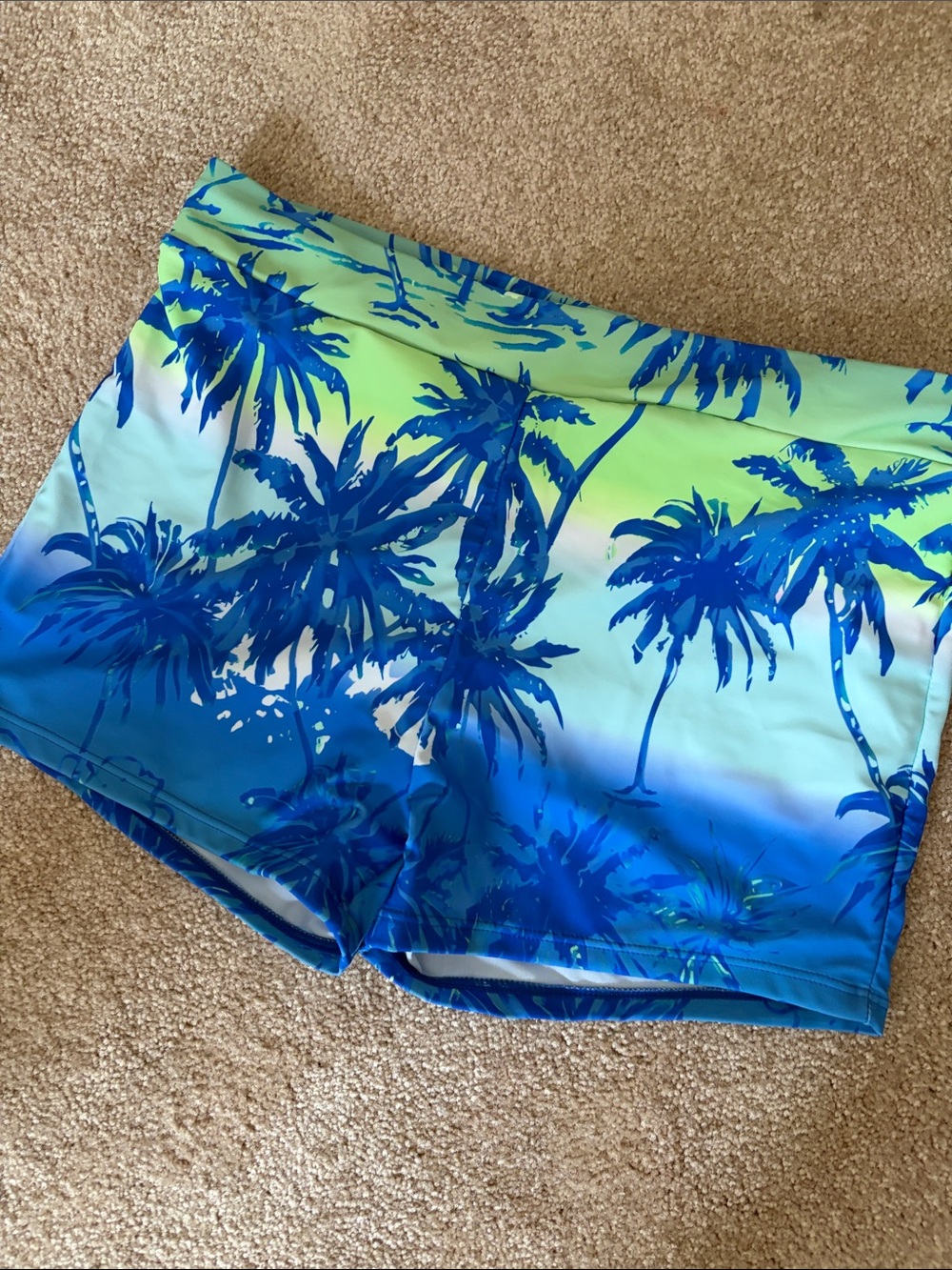 Tropical Palm Print Swim Shorts in Blue & Lime